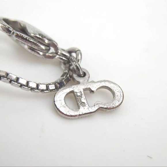 AUTH Christian Dior CD Trotter Logo Necklace Silver Blue - Picture 6 of 6